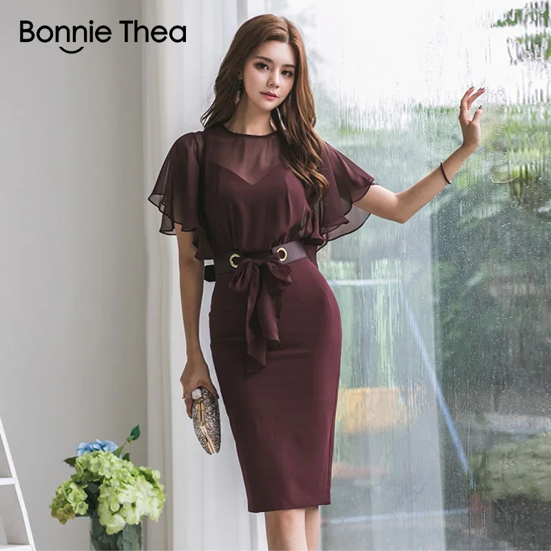 Женское платье Bonnie Thea повседневное облегающее из шифона для офиса и вечеринки на