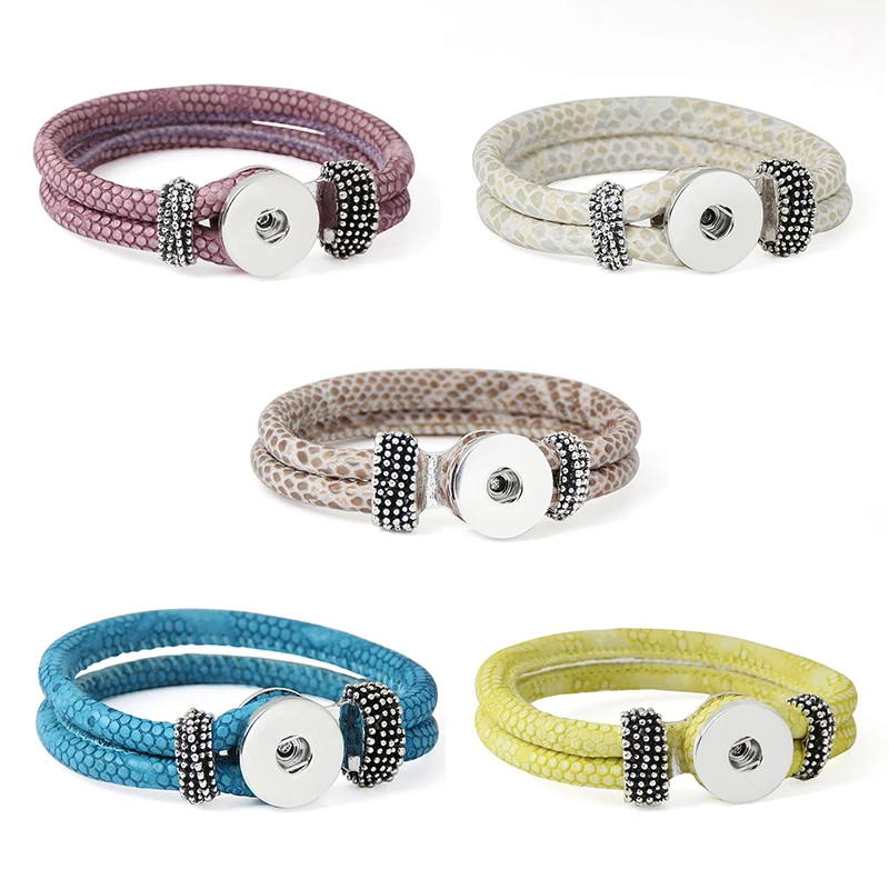 

Length Customed 18 color bracelet for women 18mm xinnver snap button armband PU leather sterling jewelry bohemian for man