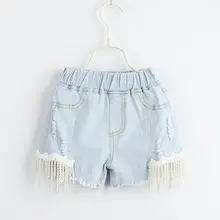 Roimyal/, г., летние модные красивые хлопковые мягкие крутые джинсовые шорты с бахромой и жемчугом для девочек от 2 до 6 лет
