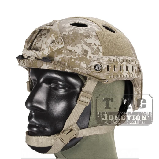 Emerson Tactical Airsoft Fast Bump PJ Helmet Advanced Adjustment Combat Lightweight Modular OPS Helmet w/ NVG Shroud + Side Rail