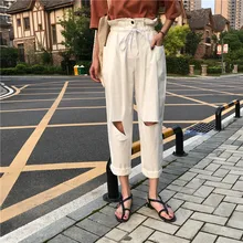 Fashion Ripped Holes Wide Leg Pants Women Summer High Waist Trousers Streetwear Casual Pants Capris Female Fashion Ripped Holes Wide Leg Pants Women Summer High Waist Trousers Streetwear Casual Pants Capris Female