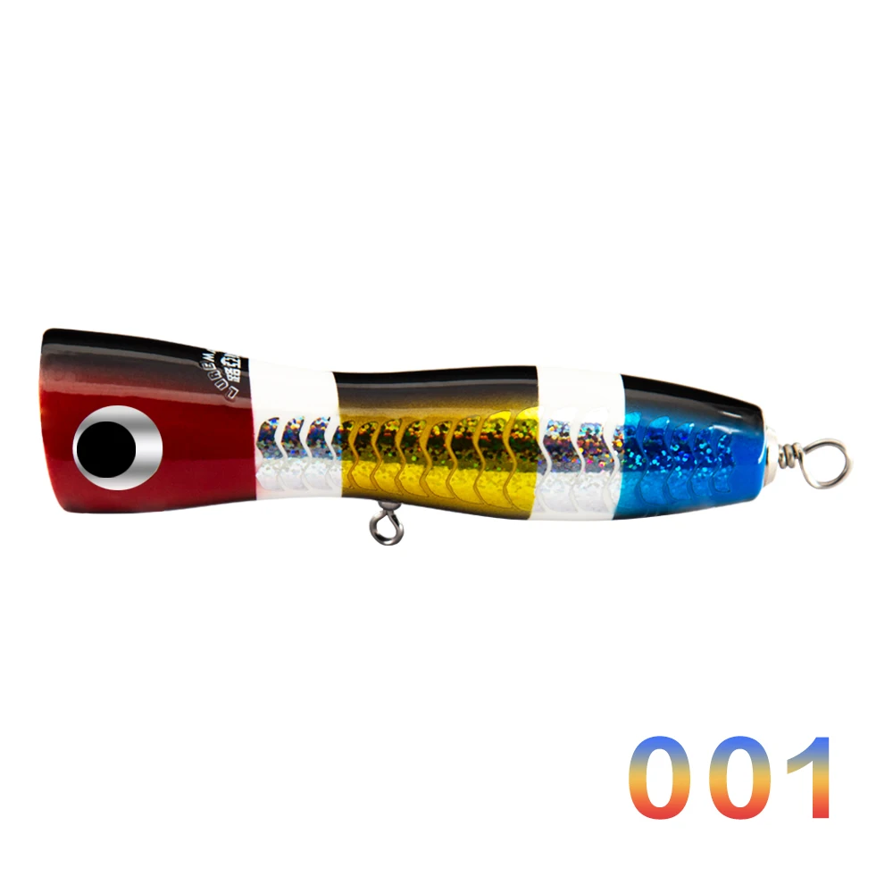 HuntHouse Wooden lure fishing popper Topwater Handmade Fishing Trolling Baits Spitter GT Surface Popping Lures durable swimbait - Цвет: 001