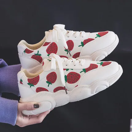 

Shoes women 2019 summer new strawberry sports fashion casual shallow mouth lace leather shoes women