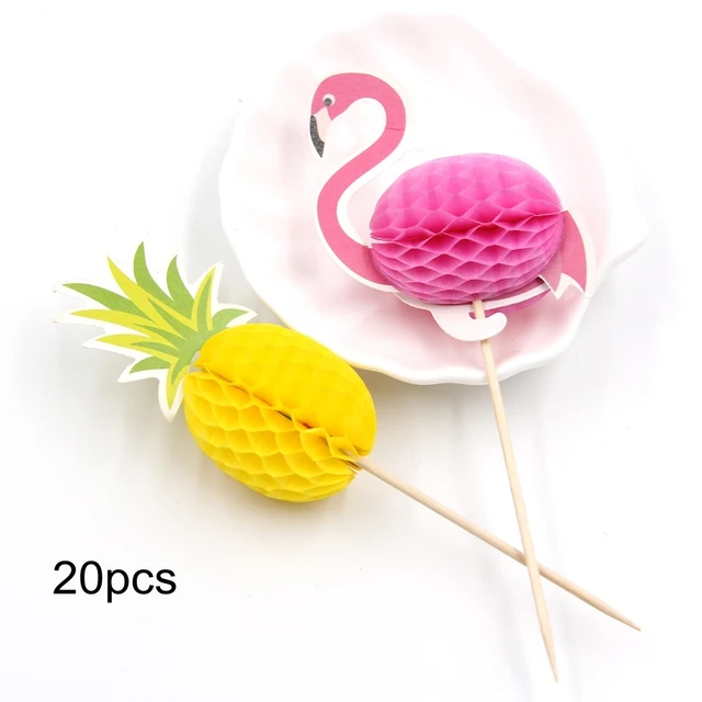 1set Flamingo DIY Paper Umbrella Drink Picks Paperboard Crafts Straws Pineapple For Summer Birthday Hawaiian Party Decorations 20pcs multi