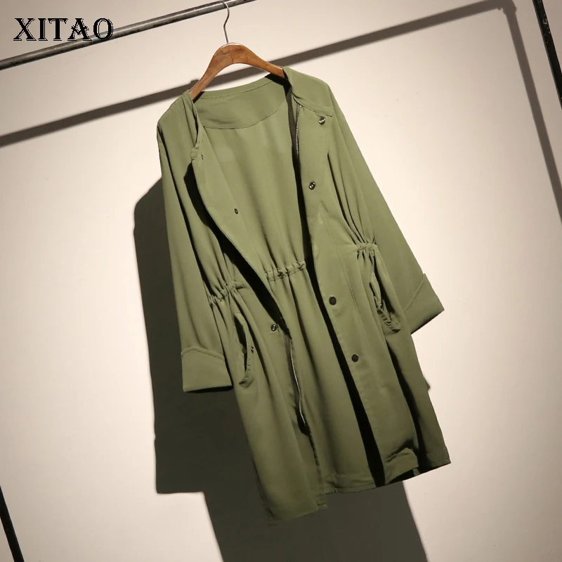 

[XITAO] 2018 Autumn Europe Fashion New Women Wide-waisted Single Breasted O-neck Full Sleeve Solid Color Casual Trench ZLL1151