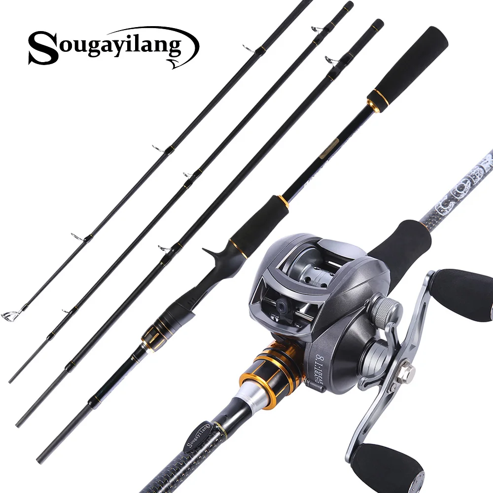 Sougayilang 4 أقسام الصيد إغراء قضيب و بكرة Baitcasting كومبو الكربون الغزل القطب الصب الصيد مجموعة عجلات 1.8 m 2.1 m 2.4 m
