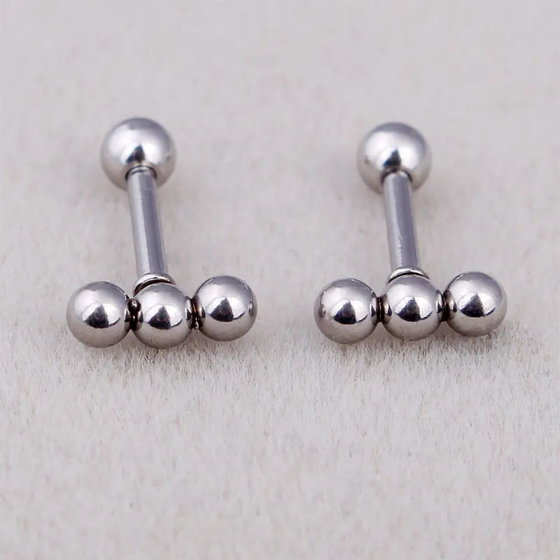

Fashion Punk Bar Earrings Silver Gold Black Stainless Steel Boucle Three Beads Bar Ear Studs Earrings Jewelry For Men Women