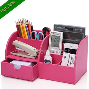 Распродажа! Офисный настольный органайзер, отделанный кожей, для хранения мелочей и канцелярии - Цвет: A309 Rose Pink
