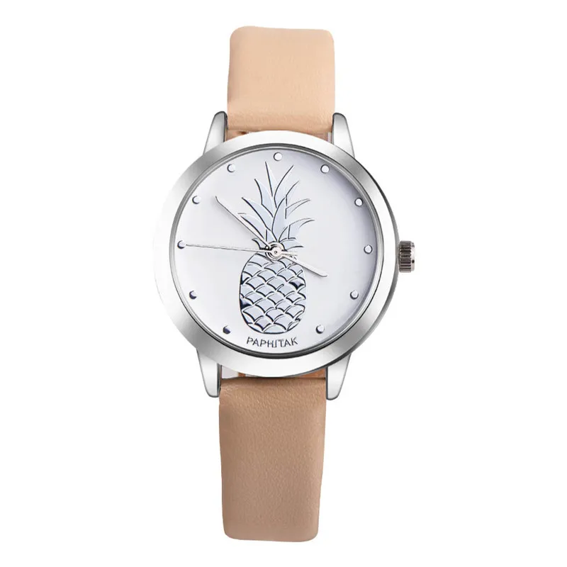 Женские часы с леопардовым принтом ананаса, кожаный ремешок, кварцевые наручные часы, повседневные спортивные женские часы Clcok Relojes Mujer Kol Saati# W - Цвет: Beige