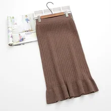 Винтажная Элегантная трикотажная Женская юбка с оборками эластичная талия Зимняя юбка-карандаш средней длины из толстой шерсти юбка русалки черная Faldas