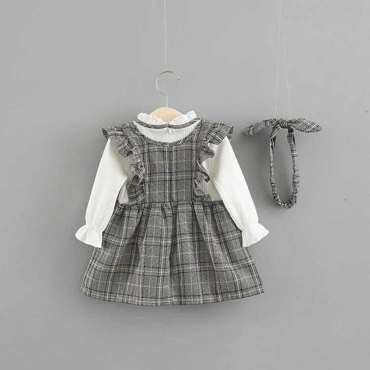 Новое милое платье для маленьких девочек vestido infantil платье в духе колледжа для девочек осеннее длинное платье из двух предметов с длинными рукавами для детей от 0 до 3 лет