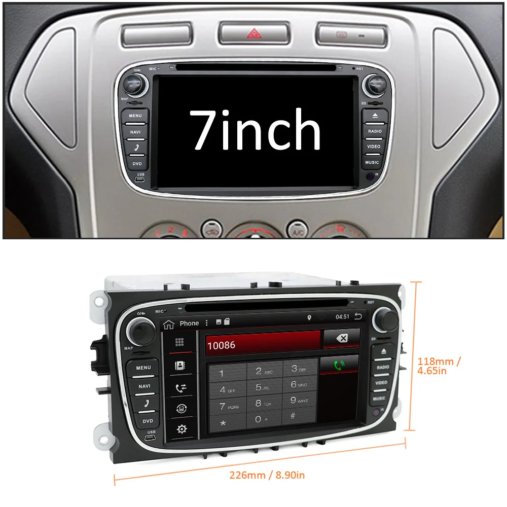 Top Eunavi 2 din Android 8.1 Octa Core Car DVD Player GPS Navi for Ford Focus Galaxy with Audio Radio Stereo wifi Head Unit 1024*600 1