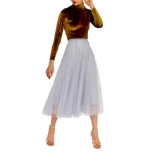 Модные женские юбки, плиссированные, элегантные, средняя талия, тянущаяся, а-образная юбка, сетчатая юбка, одноцветные, вечерние, Тюлевая, летняя юбка