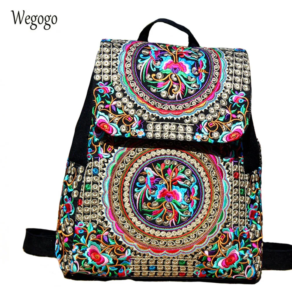 Goede Vintage Vrouwen Rugzak Canvas Grote Capaciteit Vrouwen Borduren Schooltassen Voor Meisjes Reistassen Meisjes Rugzak Mochila