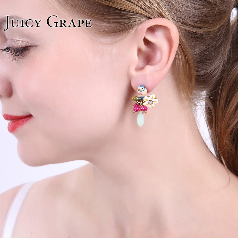 Серьги для женщин синие синицы птица букле D Oreille милые ювелирные изделия