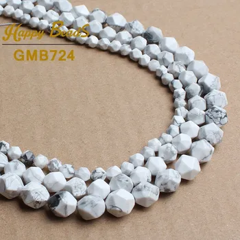 

Wholesale Faceted White Turquoises Howlite Round Beads Natural Stone Beads For Jewelry Making DIY Bracelet 6/8/10mm 15inch