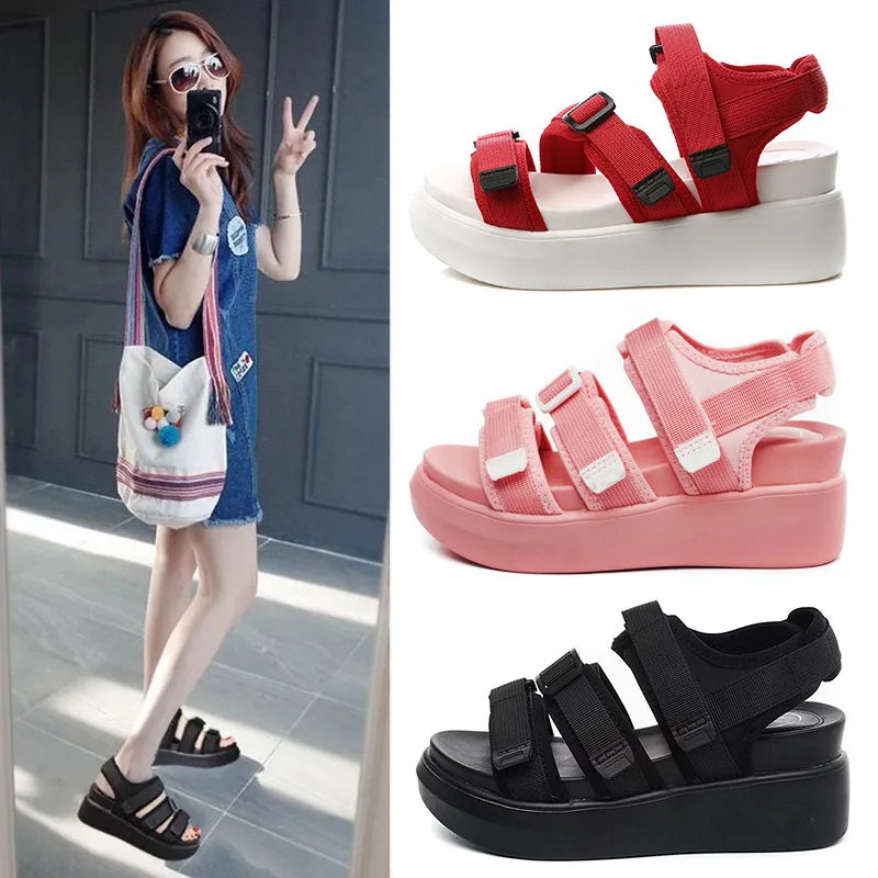 

2019 summer new women sandals genuine leather girl student fashion sandals gladiator shoes Thick bottom women sandals shoes