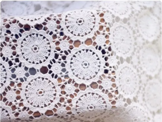 

Ivory Cotton Lace Fabric, Antique Crocheted circle net hollow-out Lace Home Decor, MF038