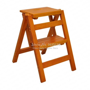 

D,Multifunction folding solid stool wood ladder ascending platform step stool dual purpose rack stair chair