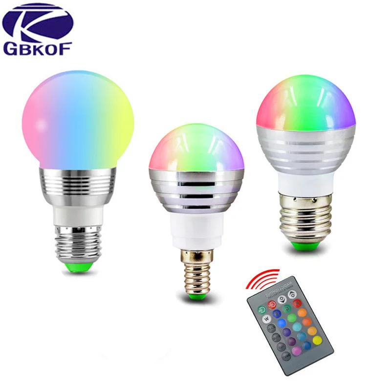 E27 E14 Светодиодная лампа RGB 110 В 220 3 Вт 5 10 15 RGBW RGBWW с регулируемой яркостью Лампочка