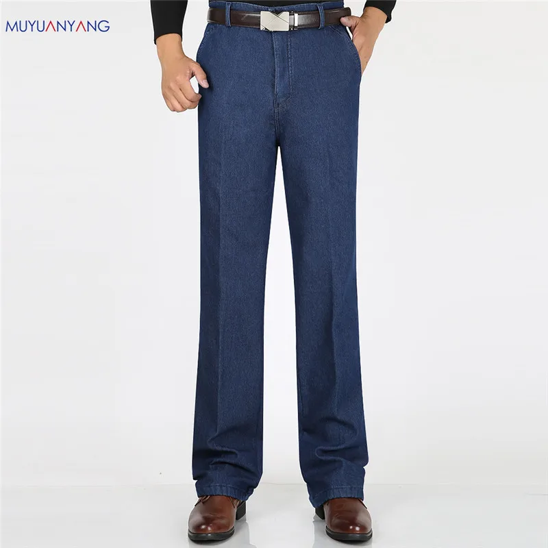 Mu Yuan Yang большой Размеры джинсы деловые, Casual с прямые джинсовые штаны для мальчиков утепленные джинсы зимние Для мужчин джинсы Размеры 39-40 41