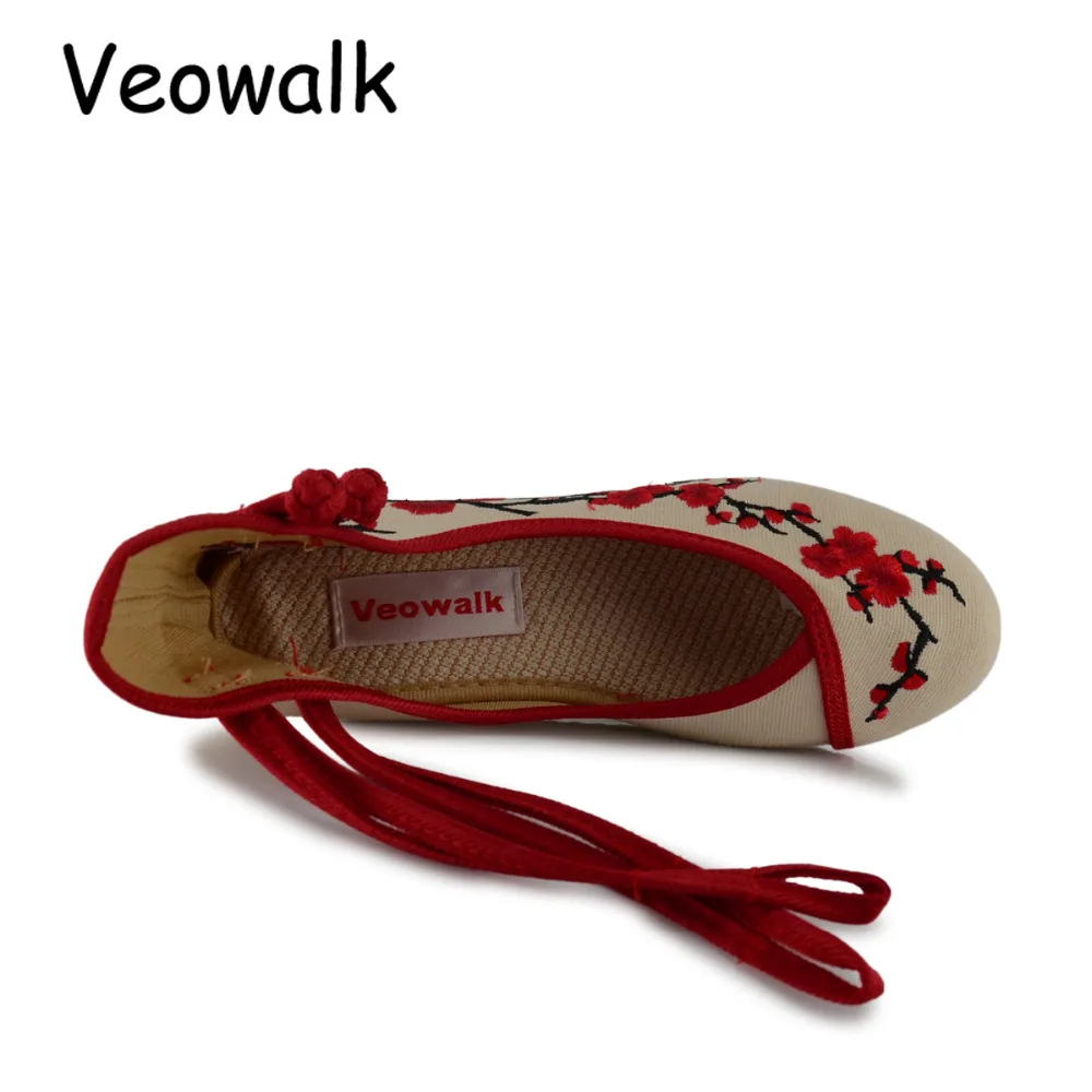 Bordado negro azul Planas Mujer Damas Flor Lona Chino Algodón Negro Nuevo Mujeres Zapatos Plataformas Ciruela Estilo Beige Veowalk T1pvOq7aw