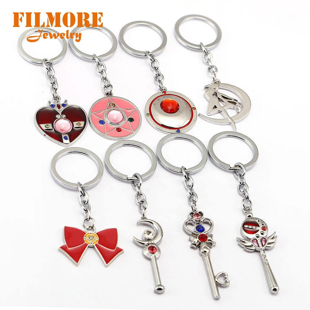 

8 styles Sailor Moon Keychains CARDCAPTOR SAKURA Bowknot Pendant Key Ring Holder Gifts Chaveiro Car For Anime Fans Souvenir