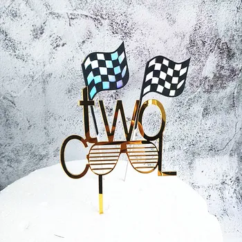 

Two Cool Baby Shower Acrylic Cake Topper INS F1 Flags Happy Birthday Cupcake Topper For Kids Birthday Party Cake Decorations