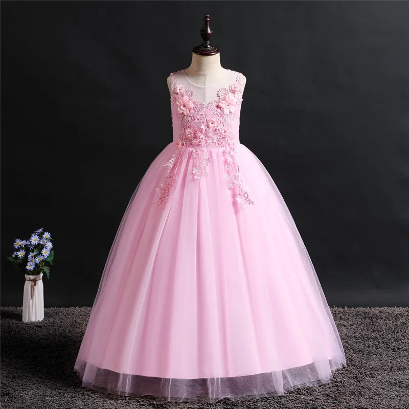 Свадебное платье с цветочным узором для девочек; Детские торжественные Длинные вечерние платья принцессы для девочек; детское платье для причастия; Одежда для девочек-подростков