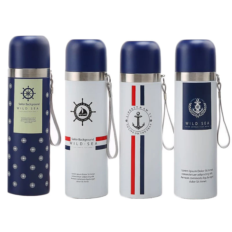 500ml Stainless Steel Thermos Creative Personality Style Navy Bullet