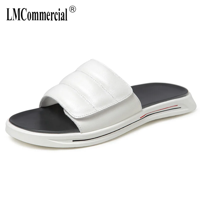 

Magic sticker White Slippers men summer outdoor slippers anti-skid beach shoes mens fender summer men genuine leather slippers