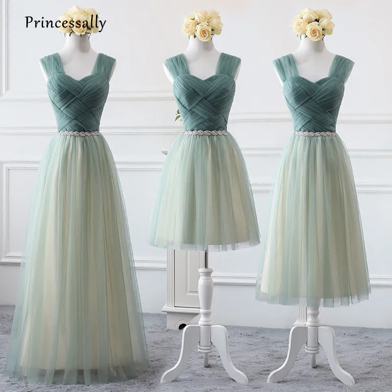 

Robe De Soriee New Bridesmaid Dresses Long Sweetheart With Straps Beading Waist Pleat Contrast Color Simple Bride Party Gown