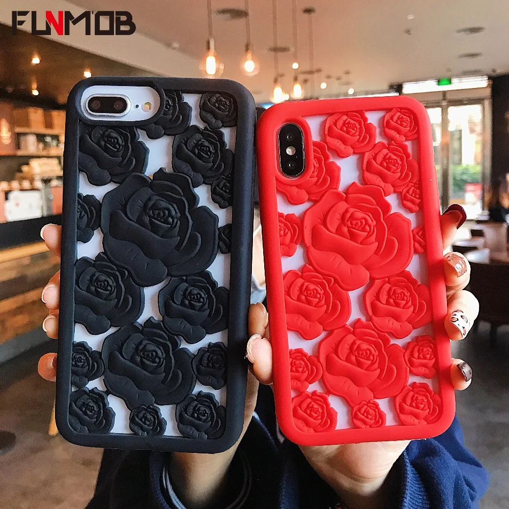 Чехол для iPhone6 7 xs с цветами модные Романтические влюбленные пары для девочек 3D розы цветок выдолбленный Цветочный Мягкий силиконовый чехол