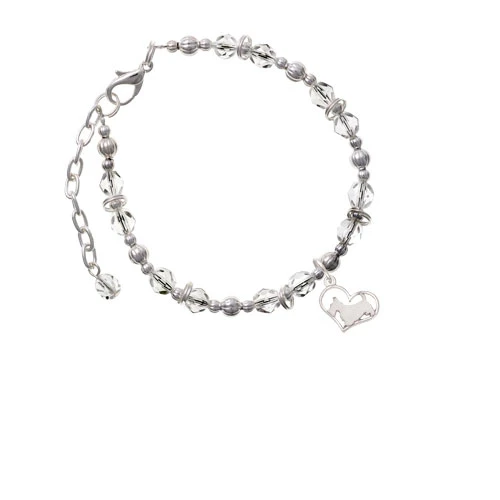 Silvertone Scottie Dog Silhouette Heart Clear Beaded Bracelet