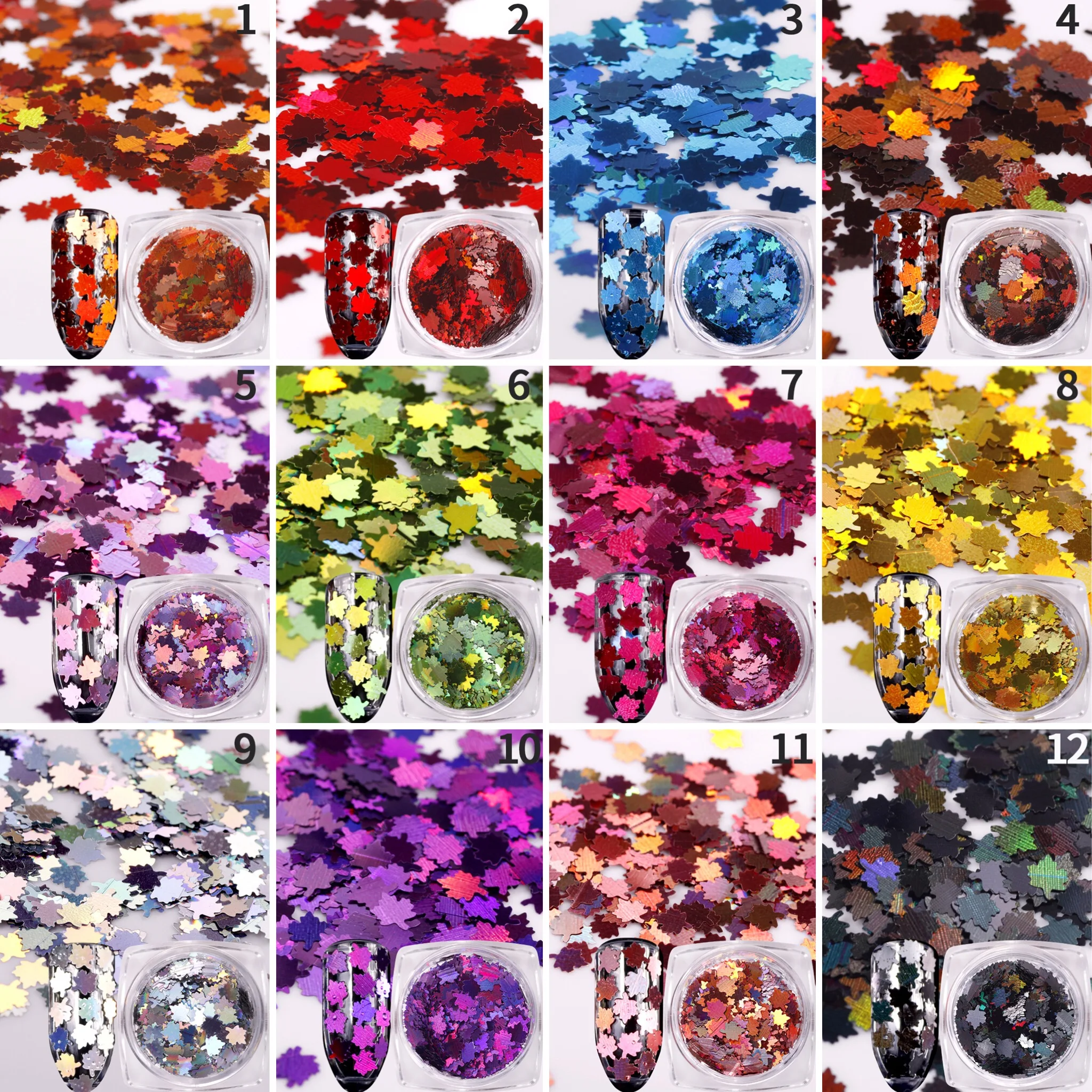 

Chromatic Beauty Laser 1g/Box Metal Maple Leaves Shape Nail Glitter Sequins Holographic Paillette Tips 3D Nail Art Deocorations
