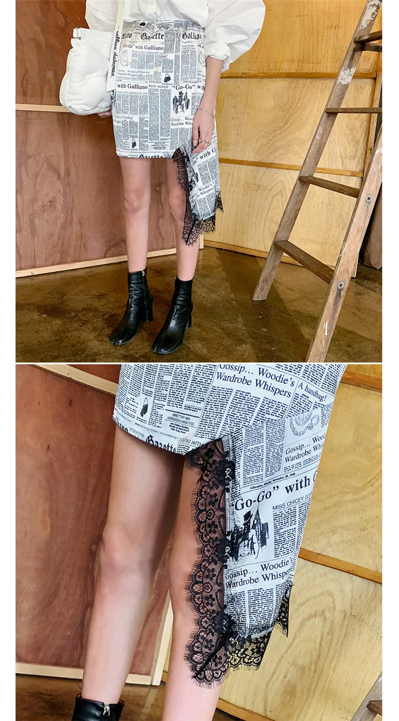Cheerart Асимметричная юбка женская с высокой талией новая бумажная печать белая дизайнерская мини-юбка линия корейский уличный стиль