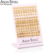 ASON стальные женские серьги-гвоздики из нержавеющей стали, опт, подарок для леди, различные формы, серьги-гвоздики, 60 пар/лот