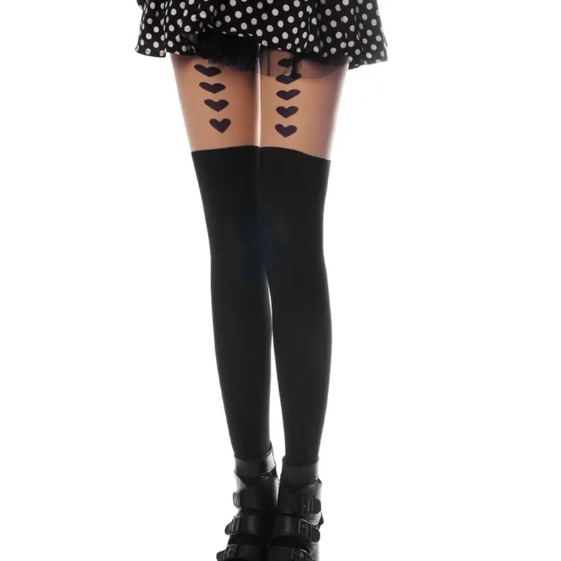 

Women Girls Hosiery Cute Cartoon Cat Bowknot Pattern Printed Patchwork Sexy Mock Tattoo