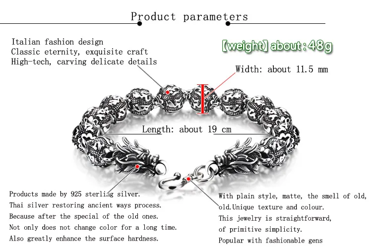 Европейская горячая Распродажа брендовых ювелирных изделий. Мода твердый 925 Серебряный браслет для мужчин/мальчиков. Ретро тайский серебряный браслет в виде дракона