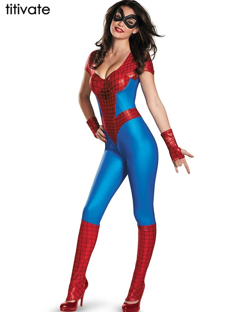 

TITIVATE Super Man Costume Zentai Bodysuit Girl Spider Halloween Sexy Costumes Women Halloween Party Jumpsuit Cosplay Clothing