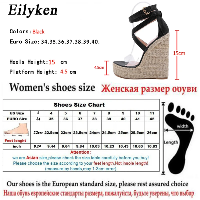 Eilyken New Serpentine Women Summer Platform Sandals Open Toe High Heels Wedge Casual Ankle Buckle strap Shoes Plus Size 35-42