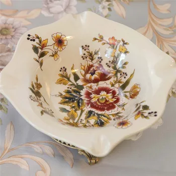 

New Pattern! Palace Ceramic Crafts High-end Ice Crack Retro Pastel Peony pattern Creative Cigar Ashtray Ornaments