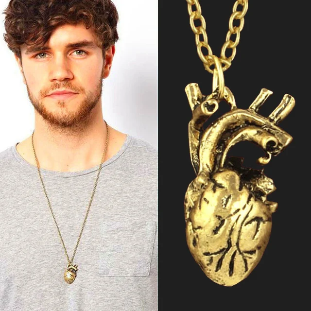 MISANANRYNE Unique Gold Color Retro 3D Anatomical Human Hollow Heart