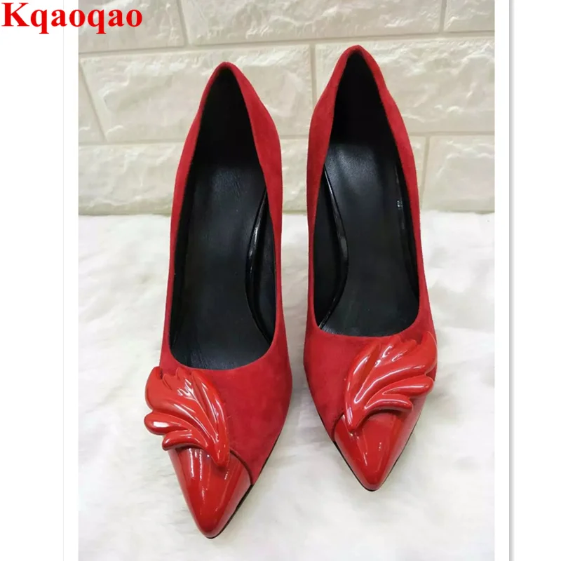 

Luxury Brand Pointed Toe Flame Leaves Decor Women Pumps High Thin Heel Sexy Shoes Super Star Runway Stage Wedding Shoes Stiletto