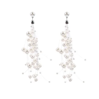 

High Quality Long Rhinestone Simulated Pearl Boho Clip on Earrings Without Piercing for Women Party Weddng Luxury Ear Clip E50