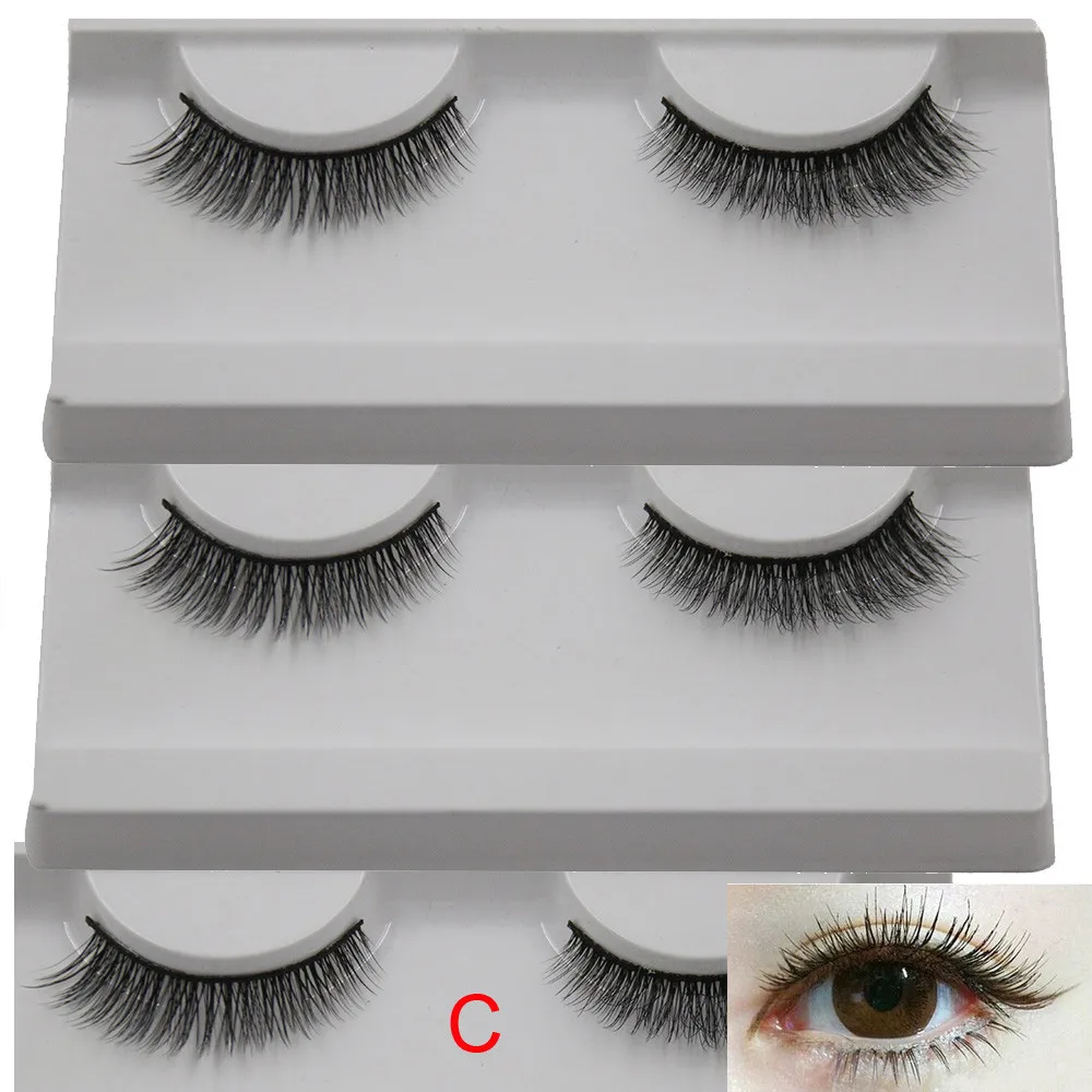 Korean style 1 Pairs Long Cross False Eyelashes Makeup Natural Fake Thick Black Eye Lashes
