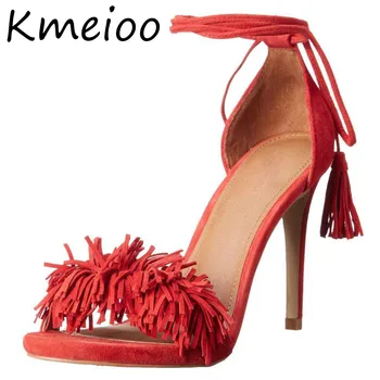 

Kmeioo New Fashion US Size 5-15 Women's Lace Up High Heel Sandals Fringe Shoes Tassel Tie Up Prom Stiletto Ankle Strap 10cm