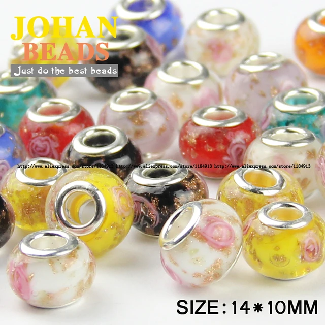 5pcs 14mm Rondelle Luminous Handmade Murano Lampwork Glass European Charms  Big Hole Beads for Bracelet Jewelry Making