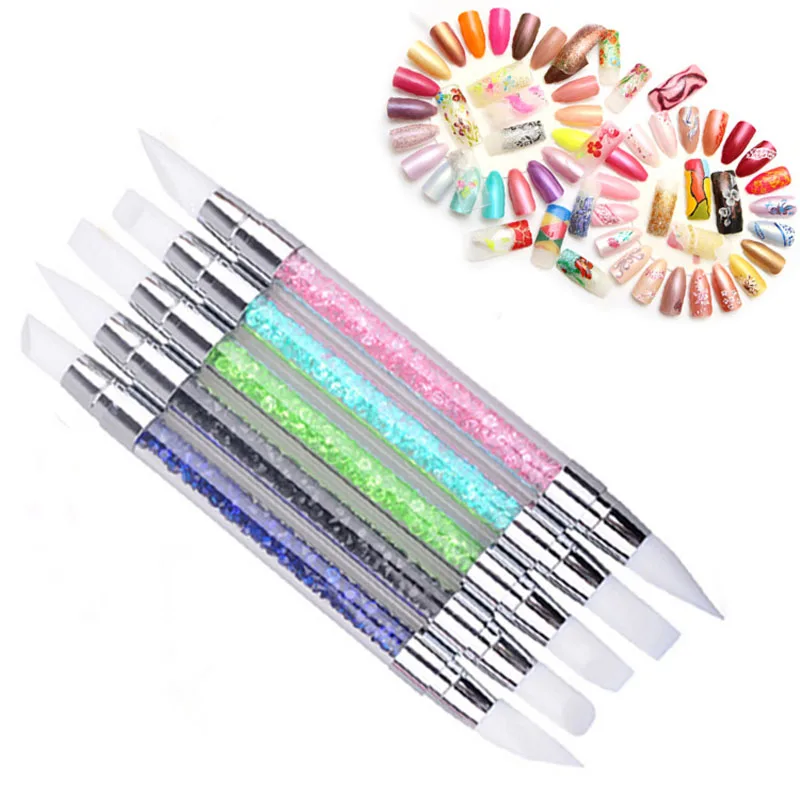 

Hot! 1Set 5shape Nail Art Brush 2 Way Nail Art Sculpture Pen Silicone Carving Craft Portable