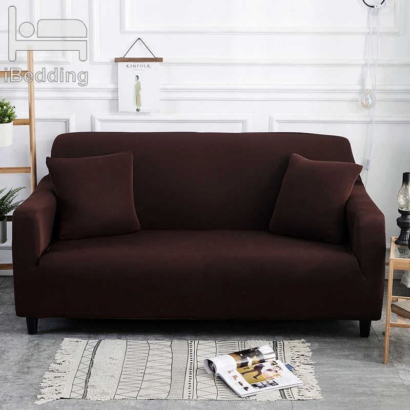 Dark Coffee Solid Simple Elastic Sofa Protector Cover for